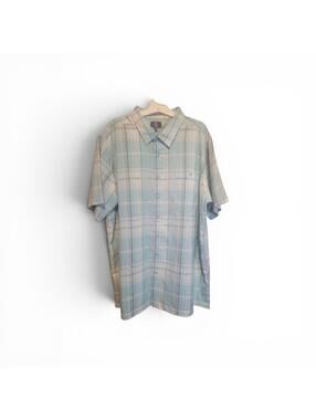 George Men's Short Sleeve Button-Up Plaid Shirt Light Blue Size XL